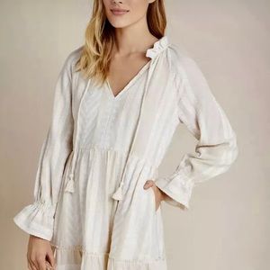 NWT Anthropologie Maeve Dominique Tunic Dress Cream White New Tiered Long Sleeve
